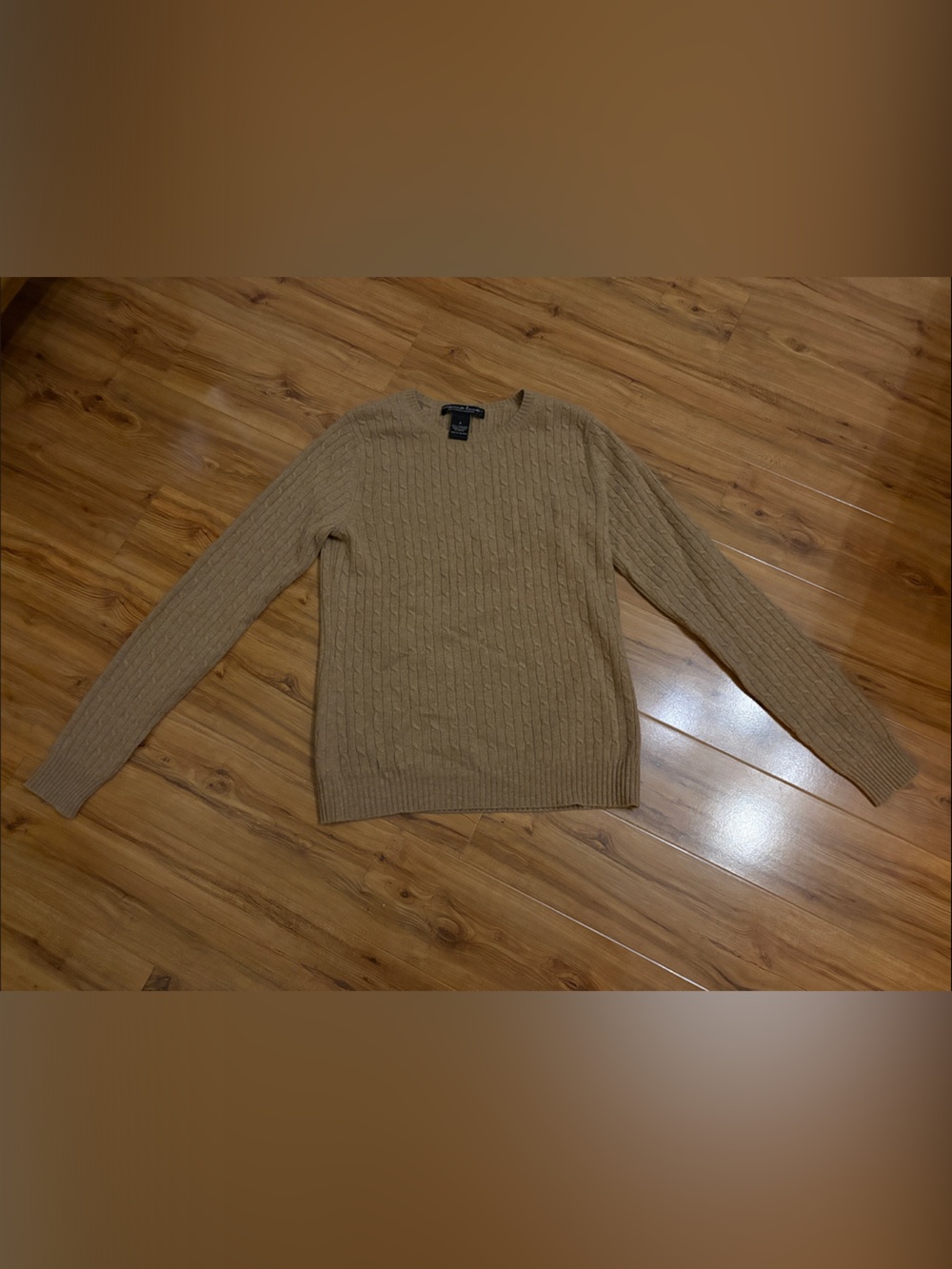MARINA 100% Cashmere Cable Knit Crewneck Sweater in Camel